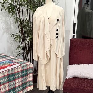 Elegant Cream Dress with Black Button Accents